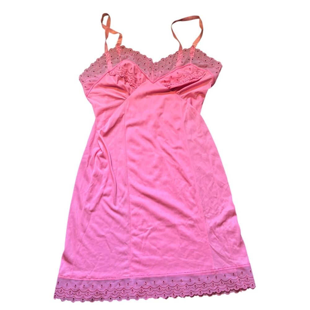 y2k feminine coquette Pink Eyelet Slip Dress small Adjustable Straps Women's‎